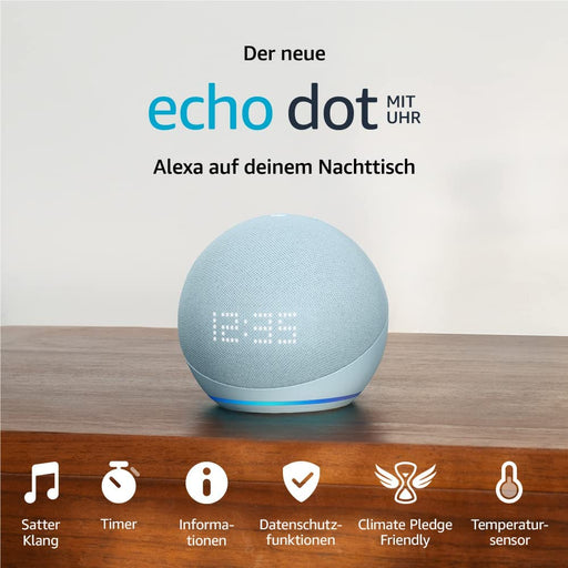 Börse: Amazon Echo Dot mit Uhr (Graublau, 5. Gen.) Produktbild