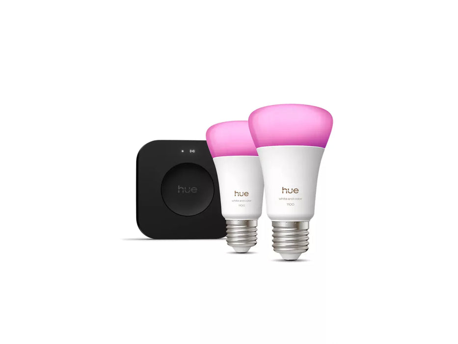 Philips Hue Starter-Set: 2-Pack E27-Lampen + Hue Bridge Pro (1100 lm) Produktbild