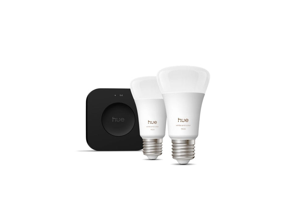 Philips Hue Starter-Set: 2-Pack E27-Lampen + Hue Bridge Pro (1100 lm) Produktbild